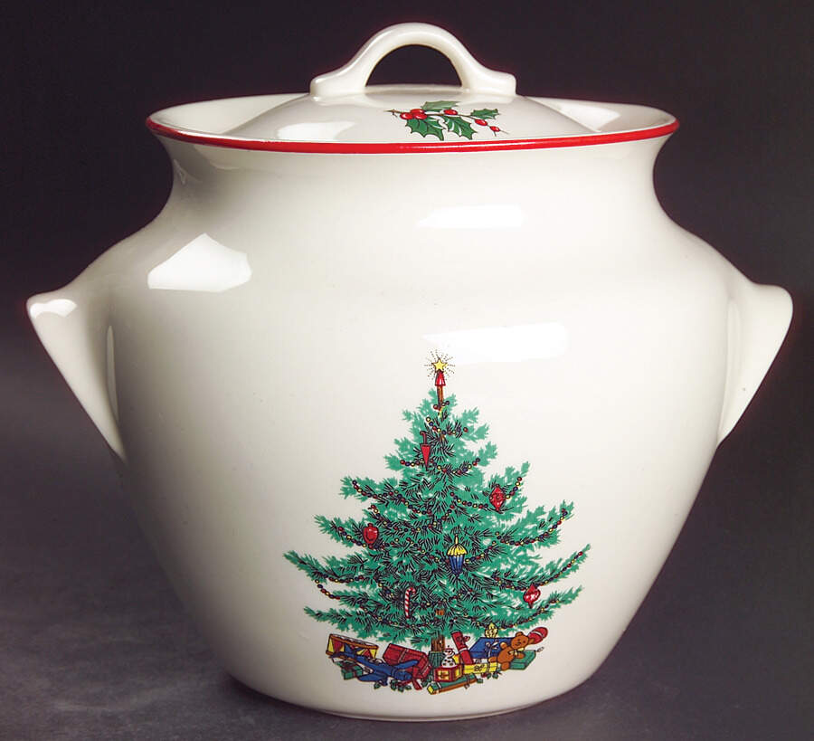 Holly and Spruce (Red Trim) Cookie Jar & Lid by Taylor, Smith & Taylor (Ts&T)-1