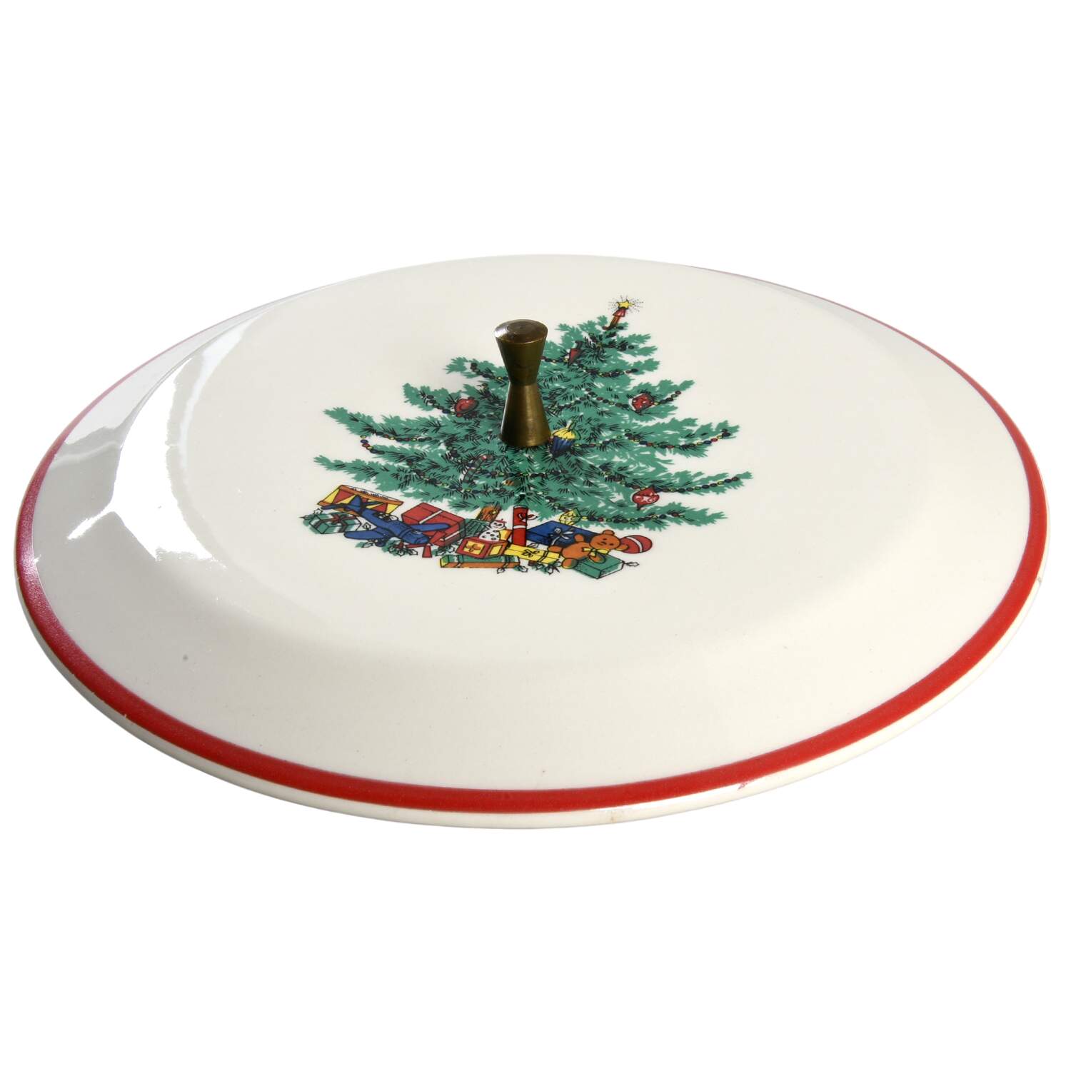 Holly and Spruce (Red Trim) Lid for Round Vegetable by Taylor, Smith & Taylor (Ts&T)-1