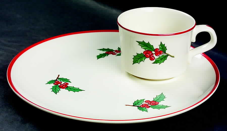 Holly and Spruce (Red Trim) Snack Plate & Cup Set by Taylor, Smith & Taylor (Ts&T)-1
