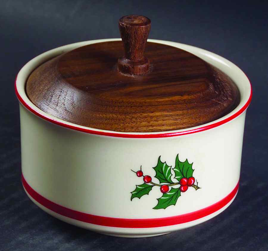 Holly and Spruce (Red Trim) Sugar Bowl & Lid by Taylor, Smith & Taylor (Ts&T)-1