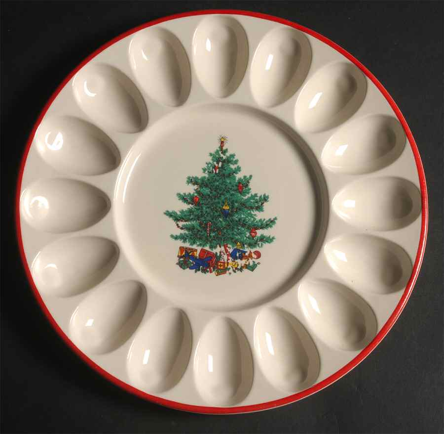 Holly and Spruce (Red Trim) Deviled Egg Plate by Taylor, Smith & Taylor (Ts&T)-1