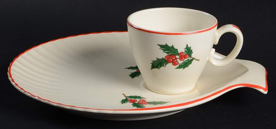 Holly and Spruce (Red Trim) Snack Plate & Cup Set by Taylor, Smith & Taylor (Ts&T)-1