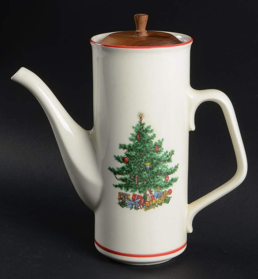 Holly and Spruce (Red Trim) Coffee Pot & Lid by Taylor, Smith & Taylor (Ts&T)-1