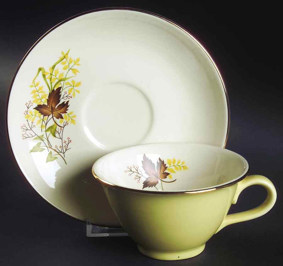 Leaf O'Gold(Gold Trim) Footed Cup & Saucer Set by Taylor, Smith & Taylor (Ts&T)-1