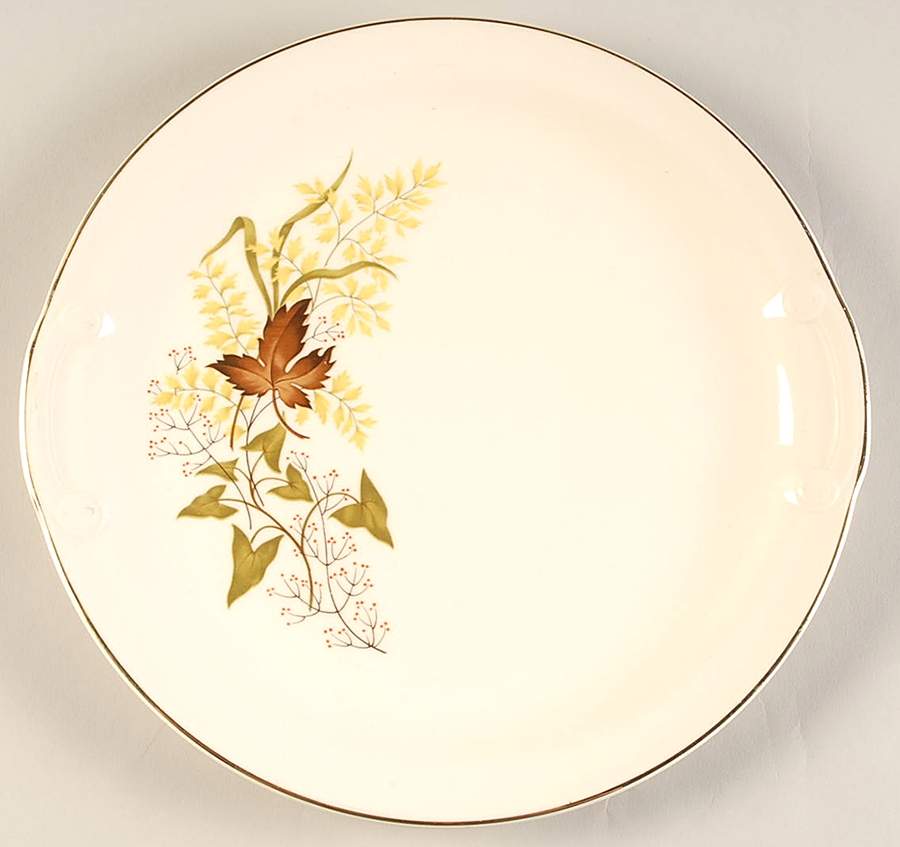 Leaf O'Gold(Gold Trim) Handled Cake Plate by Taylor, Smith & Taylor (Ts&T)-1
