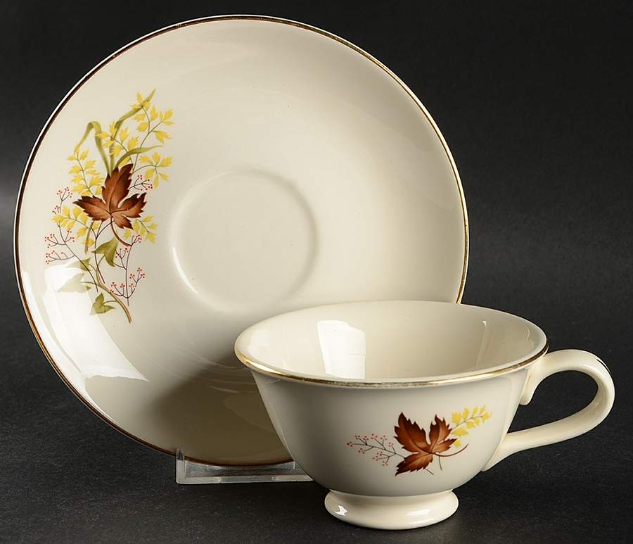 Leaf O'Gold(Gold Trim) Footed Cup & Saucer Set by Taylor, Smith & Taylor (Ts&T)-1