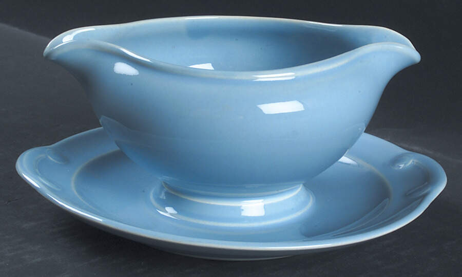 Luray Pastels Windsor Blue Gravy Boat with Attached Underplate by Taylor, Smith & Taylor (Ts&T)-1