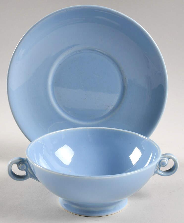 Luray Pastels Windsor Blue Footed Cream Soup Bowl & Saucer Set by Taylor, Smith & Taylor (Ts&T)-1