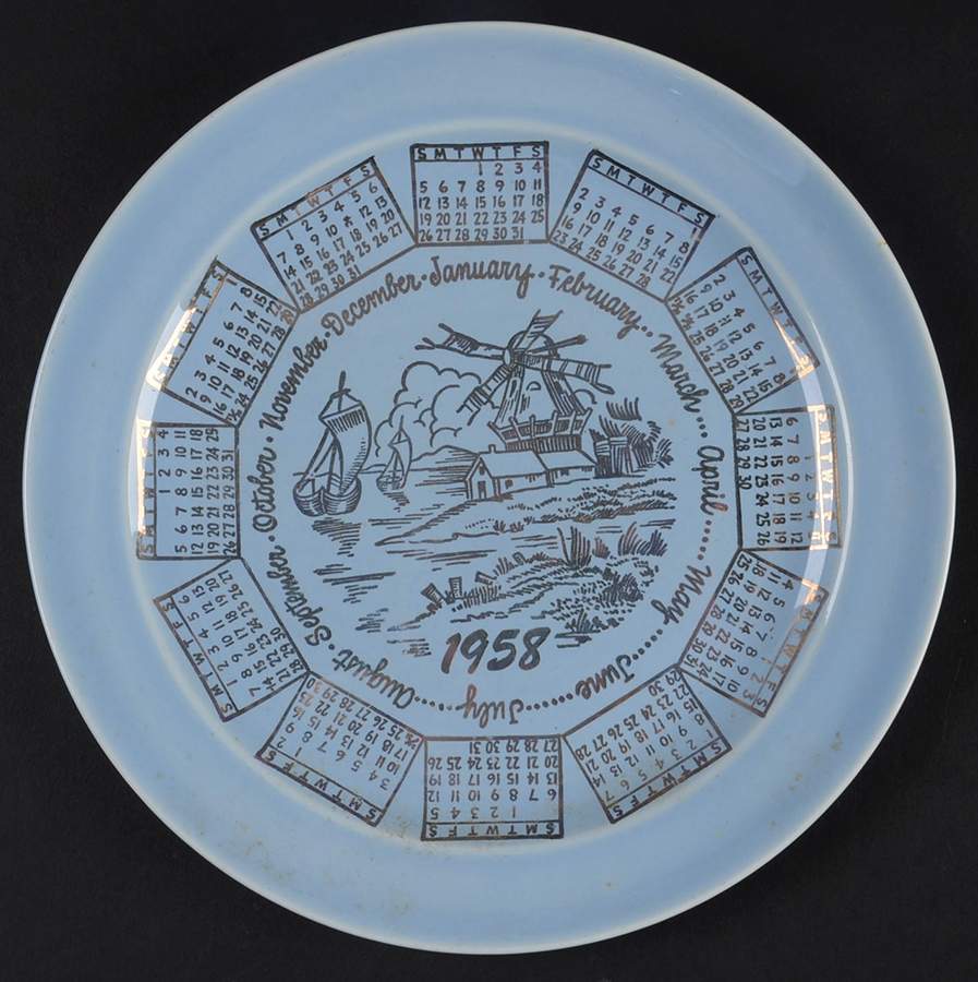 Luray Pastels Windsor Blue "1958" Calendar Plate by Taylor, Smith & Taylor (Ts&T)-1