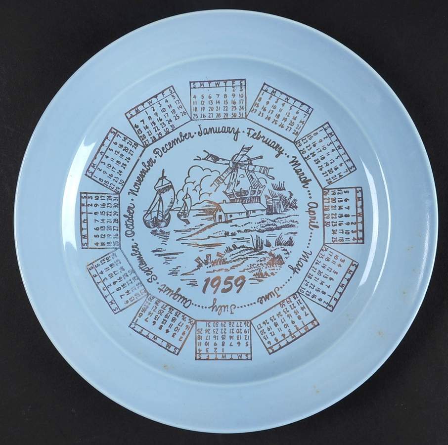 Luray Pastels Windsor Blue "1959" Calendar Plate by Taylor, Smith & Taylor (Ts&T)-1