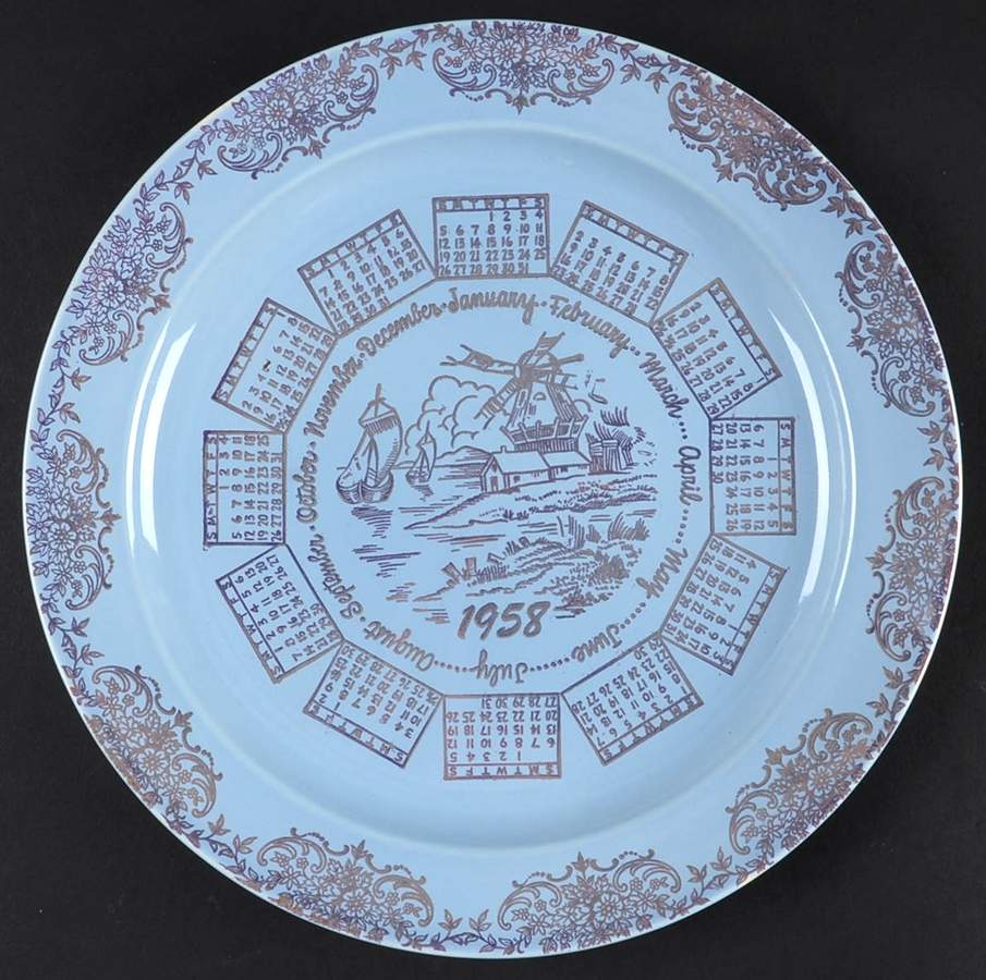 Luray Pastels Windsor Blue "1958" Calendar Plate by Taylor, Smith & Taylor (Ts&T)-1