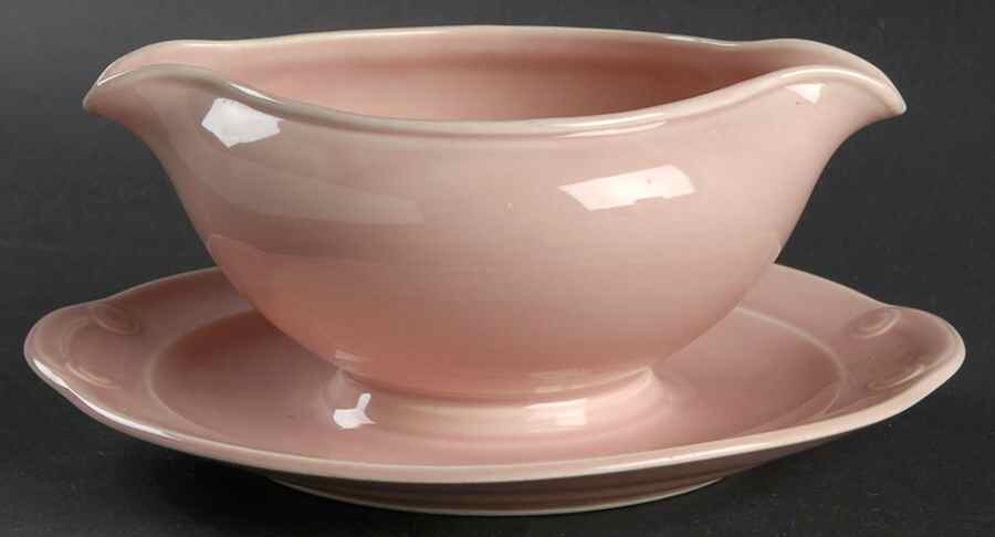 Luray Pastels Sharon Pink Gravy Boat with Attached Underplate by Taylor, Smith & Taylor (Ts&T)-1