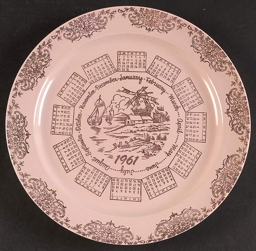 Luray Pastels Sharon Pink "1961" Calendar Plate by Taylor, Smith & Taylor (Ts&T)-1