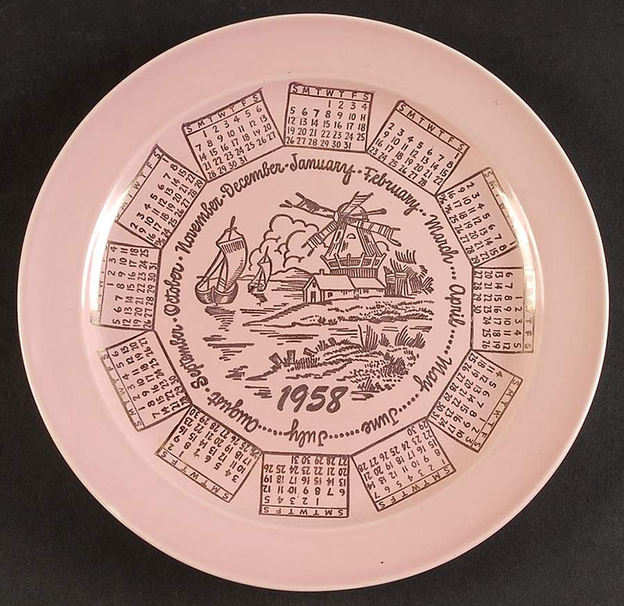 Luray Pastels Sharon Pink "1958" Calendar Plate by Taylor, Smith & Taylor (Ts&T)-1