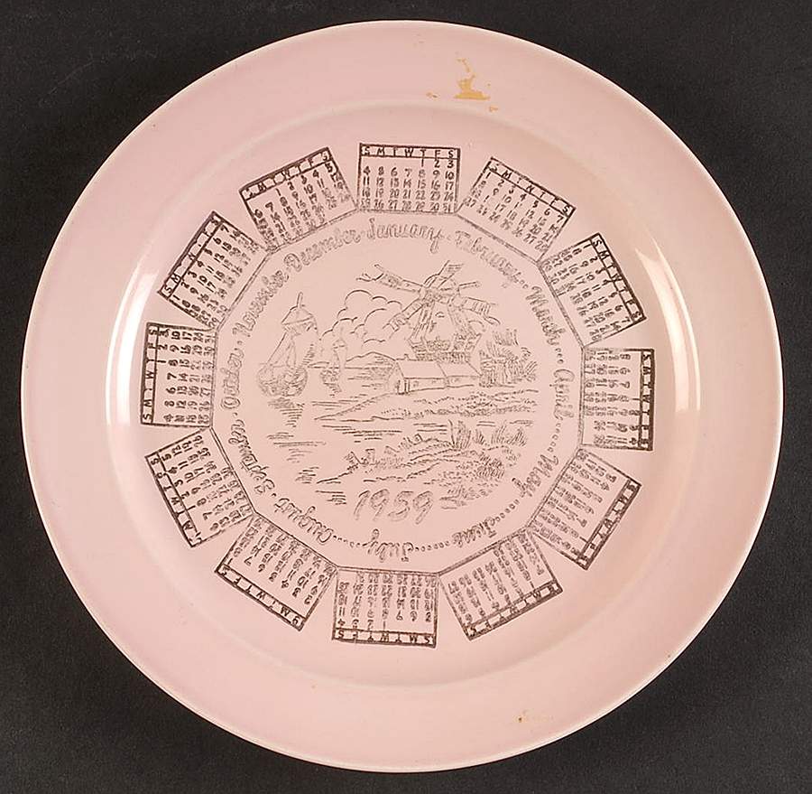 Luray Pastels Sharon Pink "1959" Calendar Plate by Taylor, Smith & Taylor (Ts&T)-1