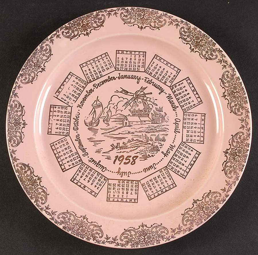 Luray Pastels Sharon Pink "1958" Calendar Plate by Taylor, Smith & Taylor (Ts&T)-1
