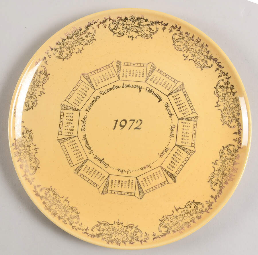 Luray Pastels Persian Cream Yellow "1972" Calendar Plate by Taylor, Smith & Taylor (Ts&T)-1