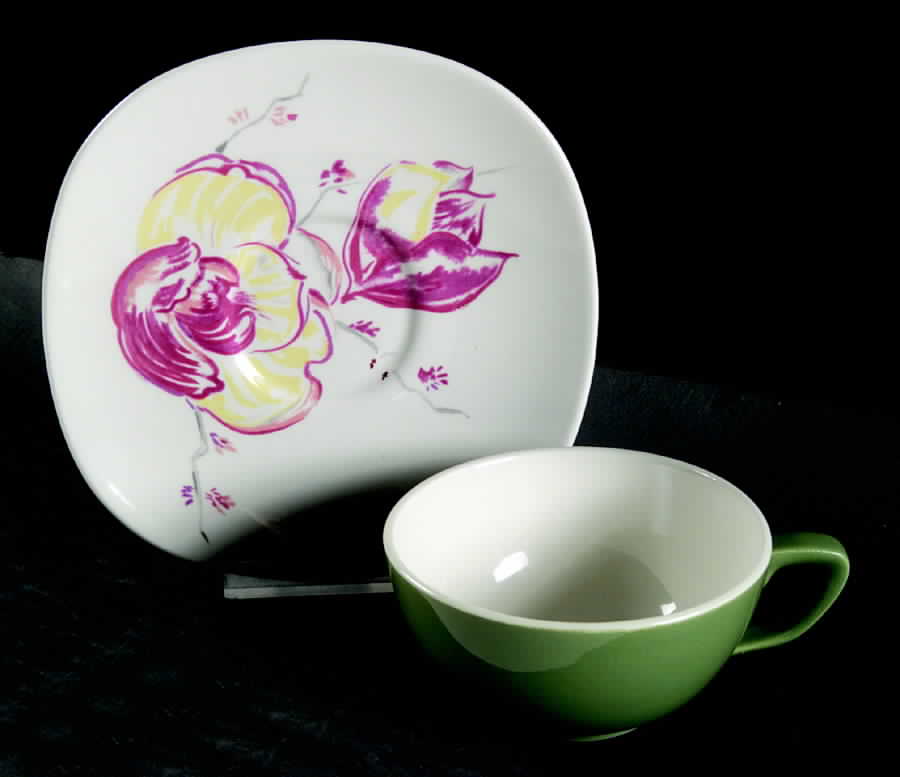 Magnolia Green Flat Cup & Saucer Set by Taylor, Smith & Taylor (Ts&T)-1