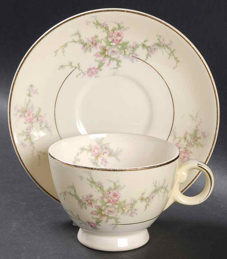 Moss Rose Footed Cup & Saucer Set by Taylor, Smith & Taylor (Ts&T)-1