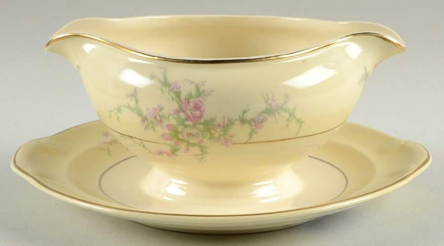Moss Rose Round Gravy Boat/Attached Underplate by Taylor, Smith & Taylor (Ts&T)-1
