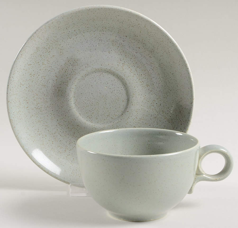 Pebbleford Granite (Green Brown) Flat Cup & Saucer Set by Taylor, Smith & Taylor (Ts&T)-1