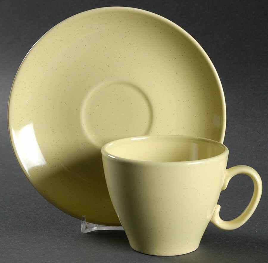 Pebbleford Sunburst Yellow Flat Cup & Saucer Set by Taylor, Smith & Taylor (Ts&T)-1