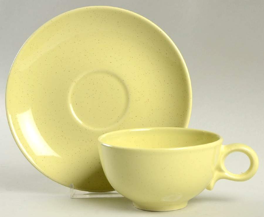 Pebbleford Sunburst Yellow Flat Cup & Saucer Set by Taylor, Smith & Taylor (Ts&T)-1