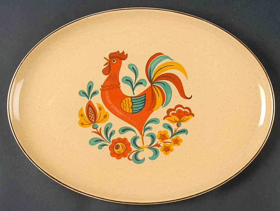 Reveille (Gold Trim) 13" Oval Serving Platter by Taylor, Smith & Taylor (Ts&T)-1