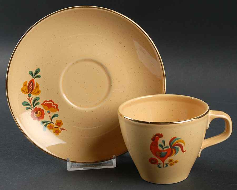 Reveille (Gold Trim) Flat Cup & Saucer Set by Taylor, Smith & Taylor (Ts&T)-1