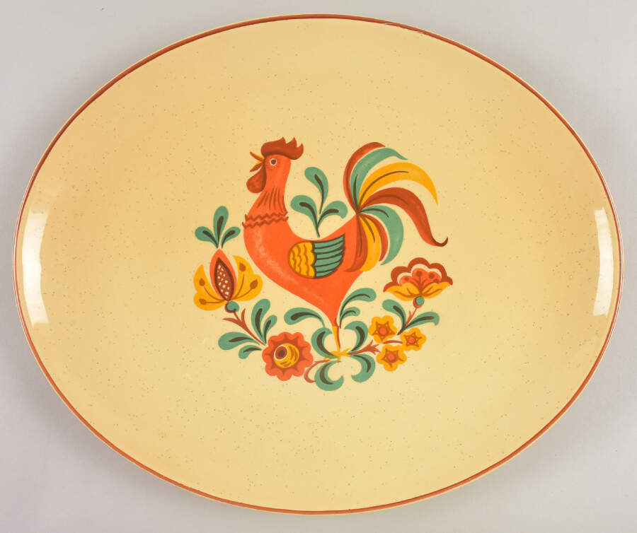 Reveille (Red Trim) 13" Oval Serving Platter by Taylor, Smith & Taylor (Ts&T)-1