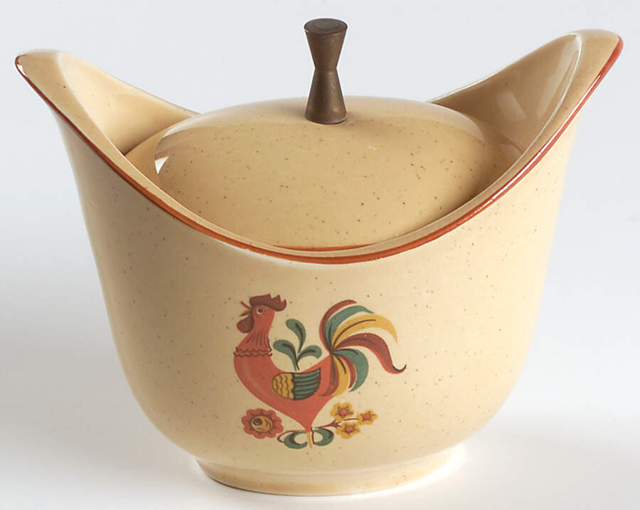 Reveille (Red Trim) Sugar Bowl & Lid by Taylor, Smith & Taylor (Ts&T)-1