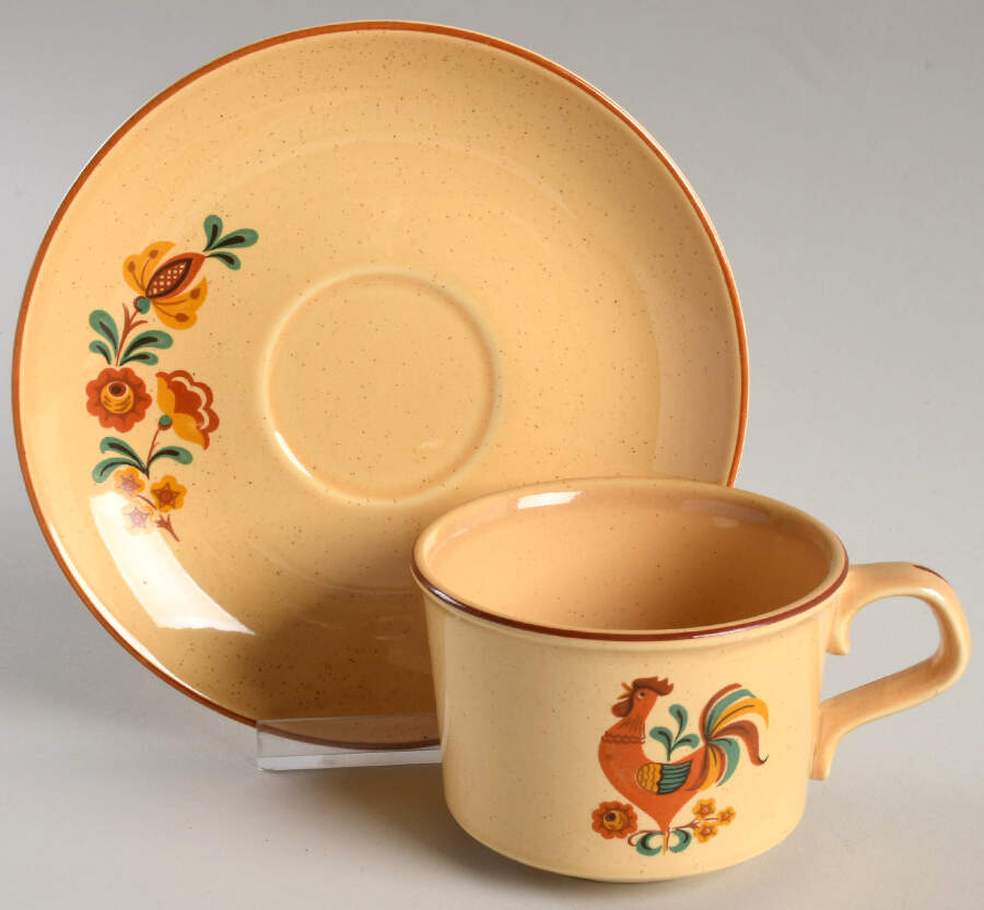 Reveille (Red Trim) Flat Cup & Saucer Set by Taylor, Smith & Taylor (Ts&T)-1