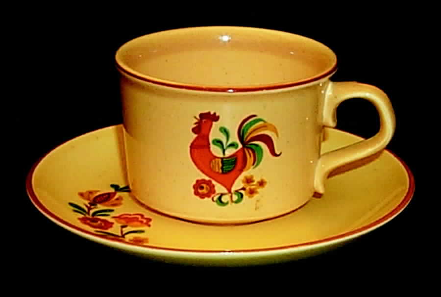 Reveille (Red Trim) Flat Cup & Saucer Set by Taylor, Smith & Taylor (Ts&T)-1