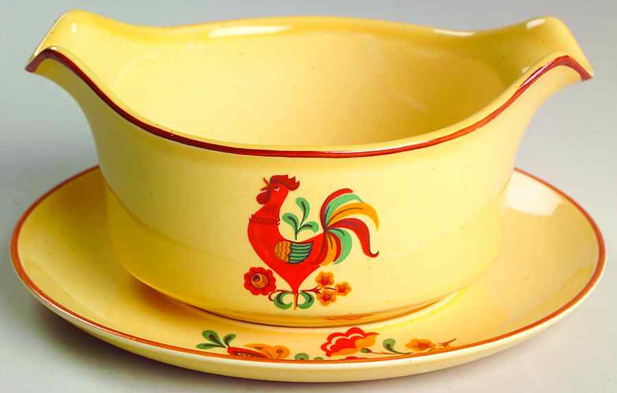 Reveille (Red Trim) Gravy Boat & Underplate by Taylor, Smith & Taylor (Ts&T)-1