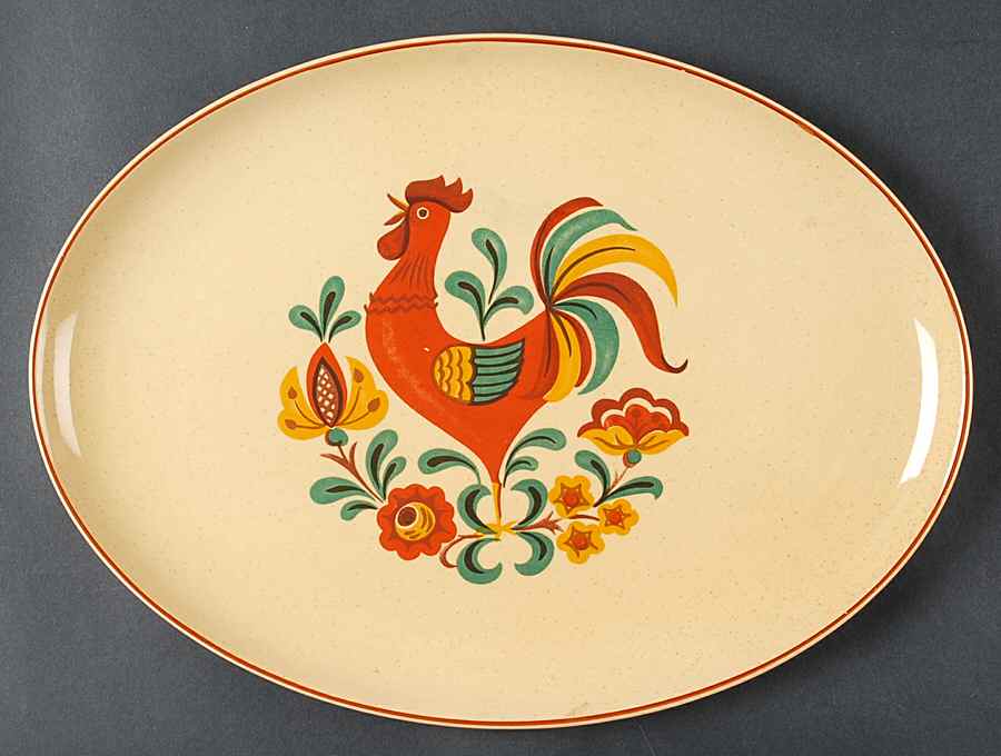 Reveille (Red Trim) 13" Oval Serving Platter by Taylor, Smith & Taylor (Ts&T)-1