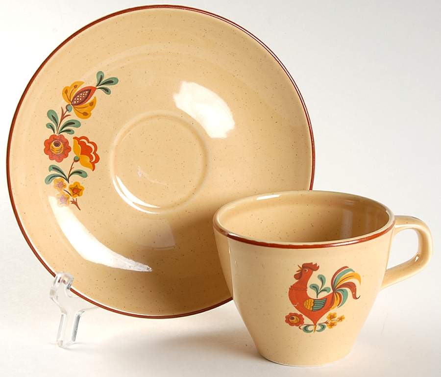 Reveille (Red Trim) Flat Cup & Saucer Set by Taylor, Smith & Taylor (Ts&T)-1