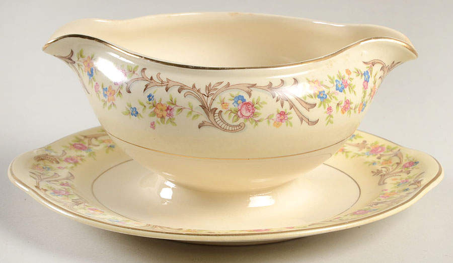 Scroll Border Gravy Boat with Attached Underplate by Taylor, Smith & Taylor (Ts&T)-1