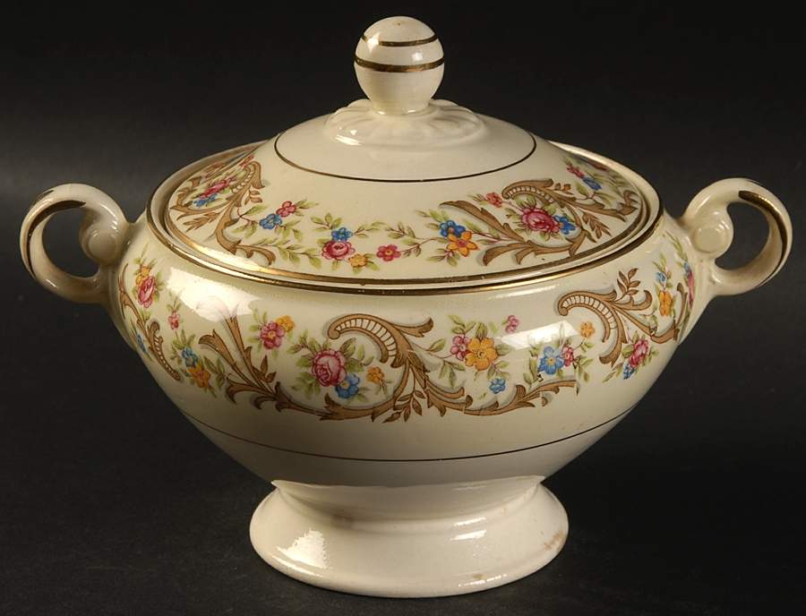 Scroll Border Sugar Bowl & Lid by Taylor, Smith & Taylor (Ts&T)-1