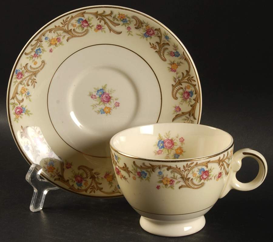 Scroll Border Footed Cup & Saucer Set by Taylor, Smith & Taylor (Ts&T)-1