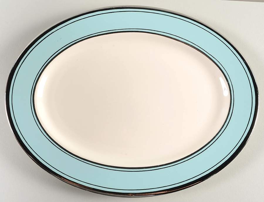 Silver Blue 11" Oval Serving Platter by Taylor, Smith & Taylor (Ts&T)-1