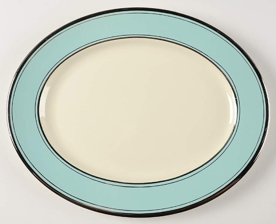Silver Blue 13" Oval Serving Platter by Taylor, Smith & Taylor (Ts&T)-1