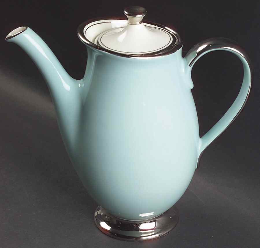 Silver Blue Coffee Pot & Lid by Taylor, Smith & Taylor (Ts&T)-1