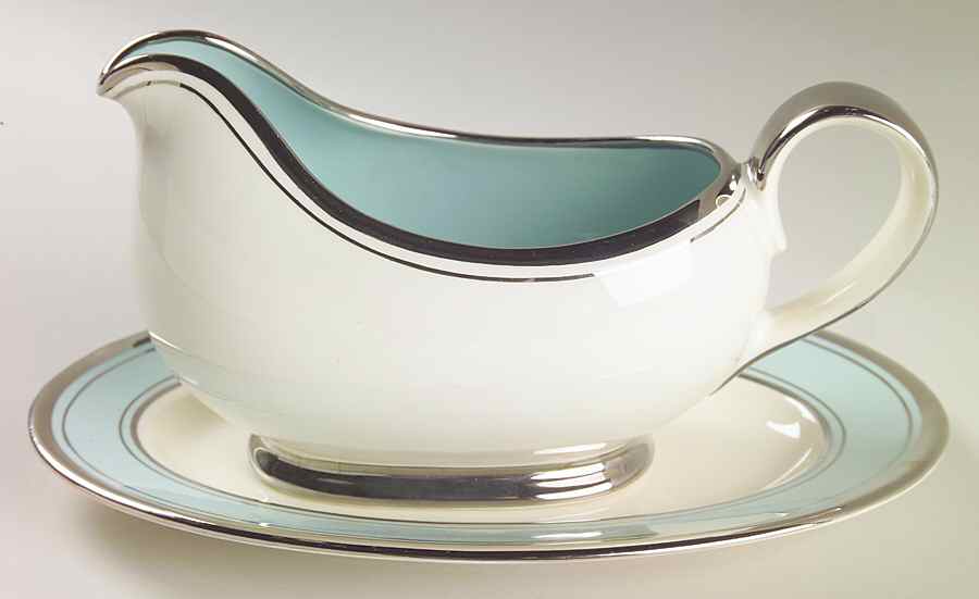 Silver Blue Gravy Boat & Underplate/Relish by Taylor, Smith & Taylor (Ts&T)-1