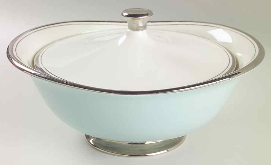 Silver Blue Round Covered Vegetable by Taylor, Smith & Taylor (Ts&T)-1
