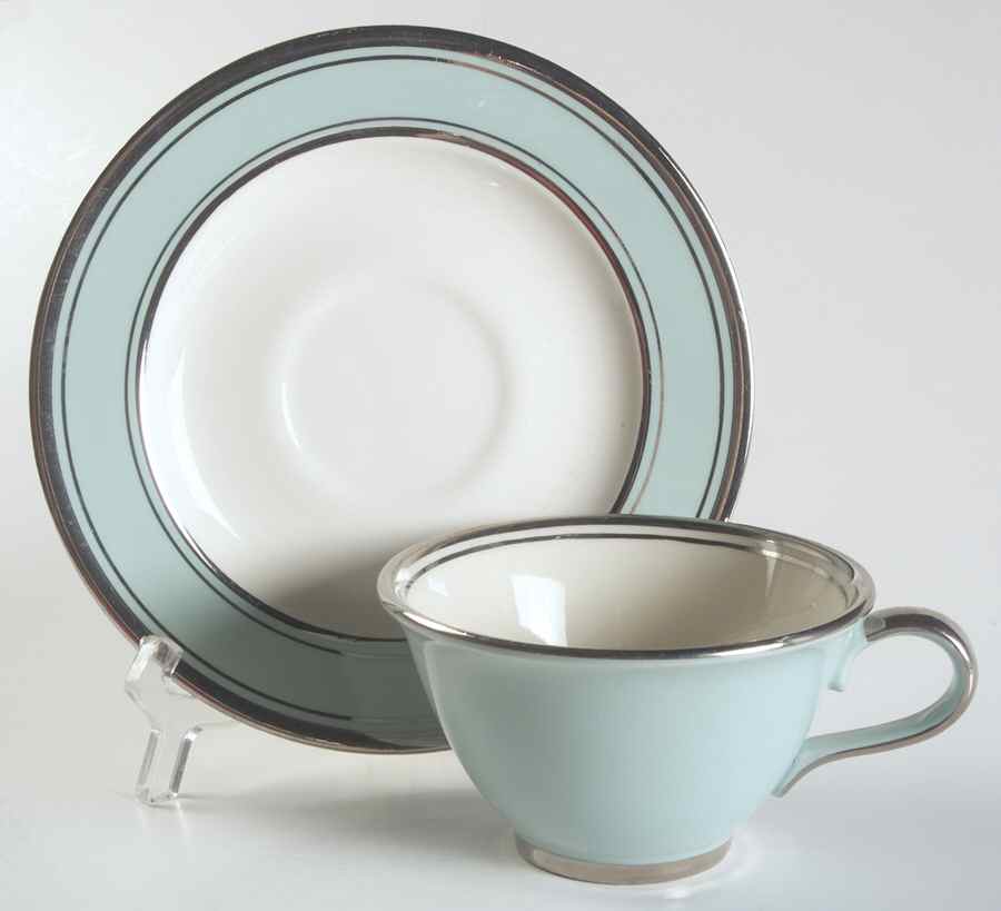 Silver Blue Footed Cup & Saucer Set by Taylor, Smith & Taylor (Ts&T)-1