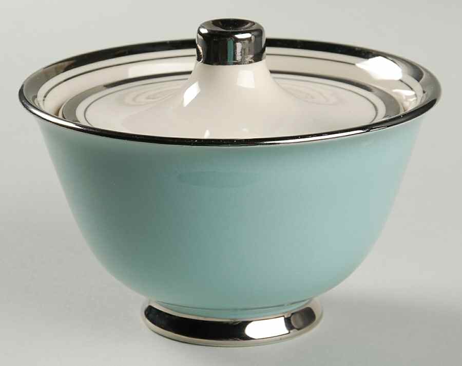 Silver Blue Sugar Bowl & Lid by Taylor, Smith & Taylor (Ts&T)-1