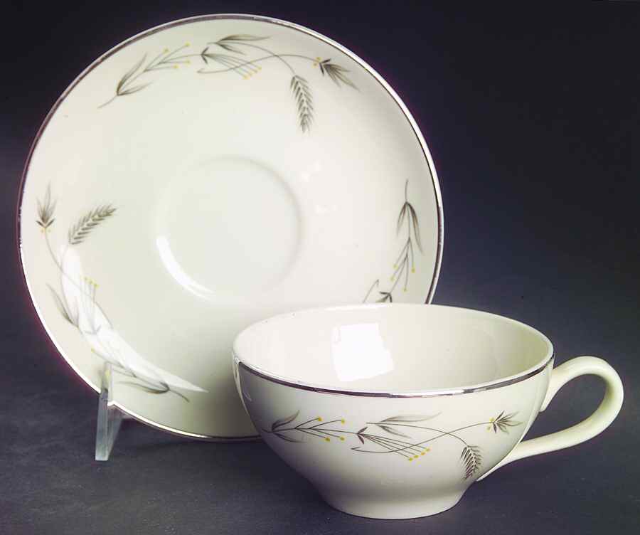 Silver Wheat Flat Cup & Saucer Set by Taylor, Smith & Taylor (Ts&T)-1