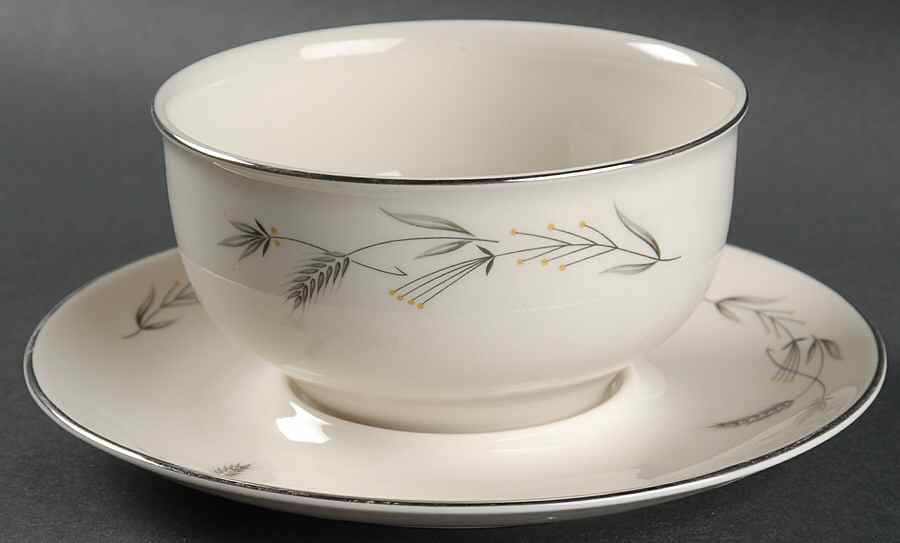 Silver Wheat Round Gravy Boat & Underplate by Taylor, Smith & Taylor (Ts&T)-1