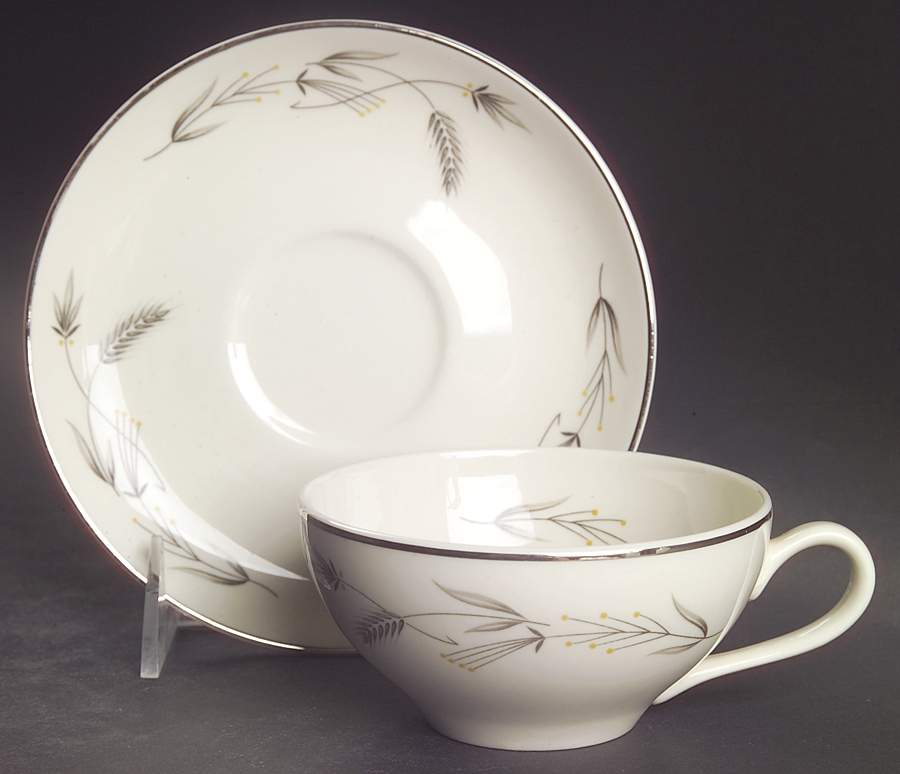 Silver Wheat Flat Cup & Saucer Set by Taylor, Smith & Taylor (Ts&T)-1