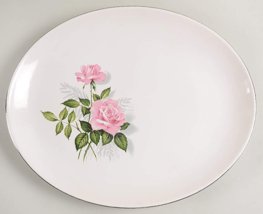 Summer Rose Platinum 13" Oval Serving Platter by Taylor, Smith & Taylor (Ts&T)-1